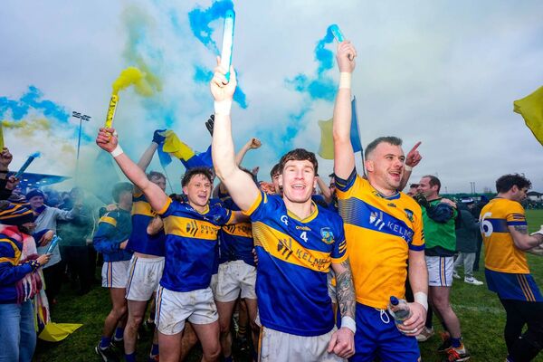 Lee Doyle leads the Grangenolvin celebrations after winning the 2025 Leinster Club Junior Football Championship final. Lee Doyle leads the Grangenolvin celebrations after winning the 2025 Leinster Club Junior Football Championship final.