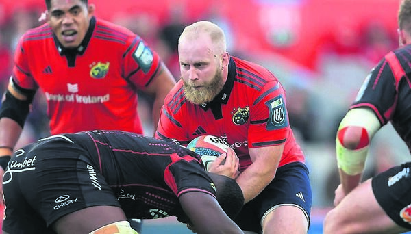 Jeremy Loughman put in another shiftto help Munster book their place in the URC Playoffs. Photo: INPHO/Bryan Keane. Jeremy Loughman put in another shiftto help Munster book their place in the URC Playoffs. Photo: INPHO/Bryan Keane.